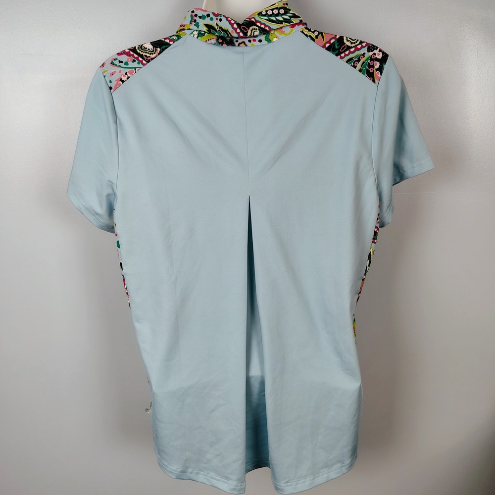 Jack Smith Womens M Paisley Trim Golf Polo Shirt Light Blue Sporty Golfcore - Picture 4 of 6